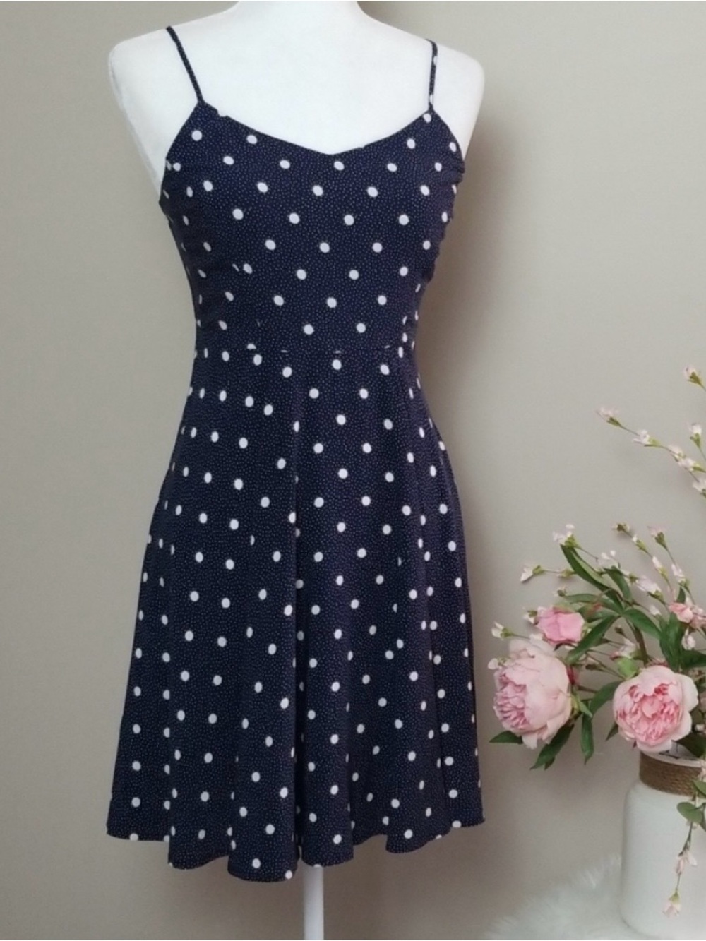 Navy blue and white dress with spaghetti straps
